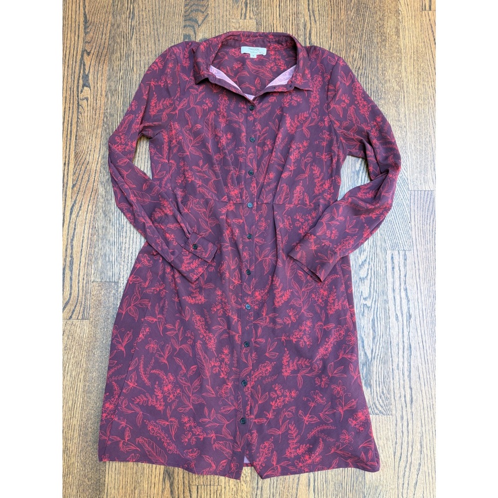 Thakoon Collective Shirt Dress Womens 8 Burgundy Red Floral Botanical Long Slv
